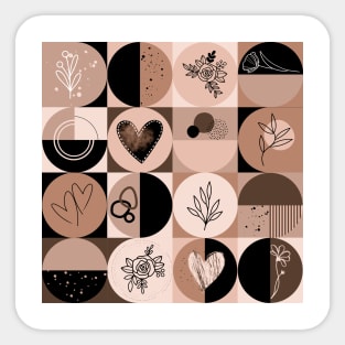 repeating geometry pattern, squares and circles, ornaments, black brown color tones Sticker